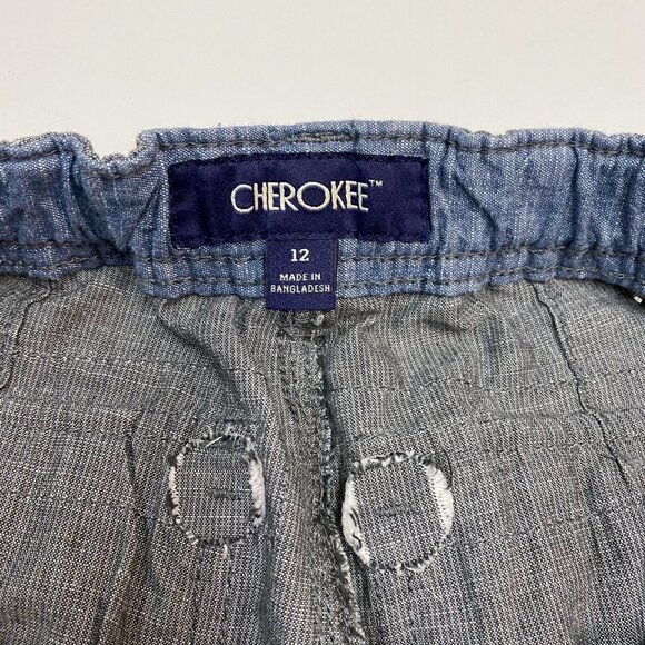 Boys Gray Cargo Shorts Size 12 With Elastic Waist & Button Closure - Picture 8 of 11